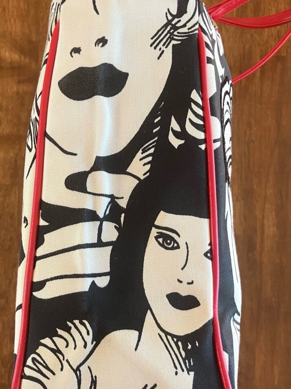 Isabella Fiore Black, White & Red Illustrated Canvas Tote with Beaded Detail - Picture 6 of 7
